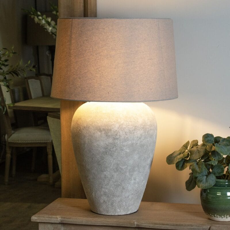 Athena Aged Stone Lamp with Linen Shade