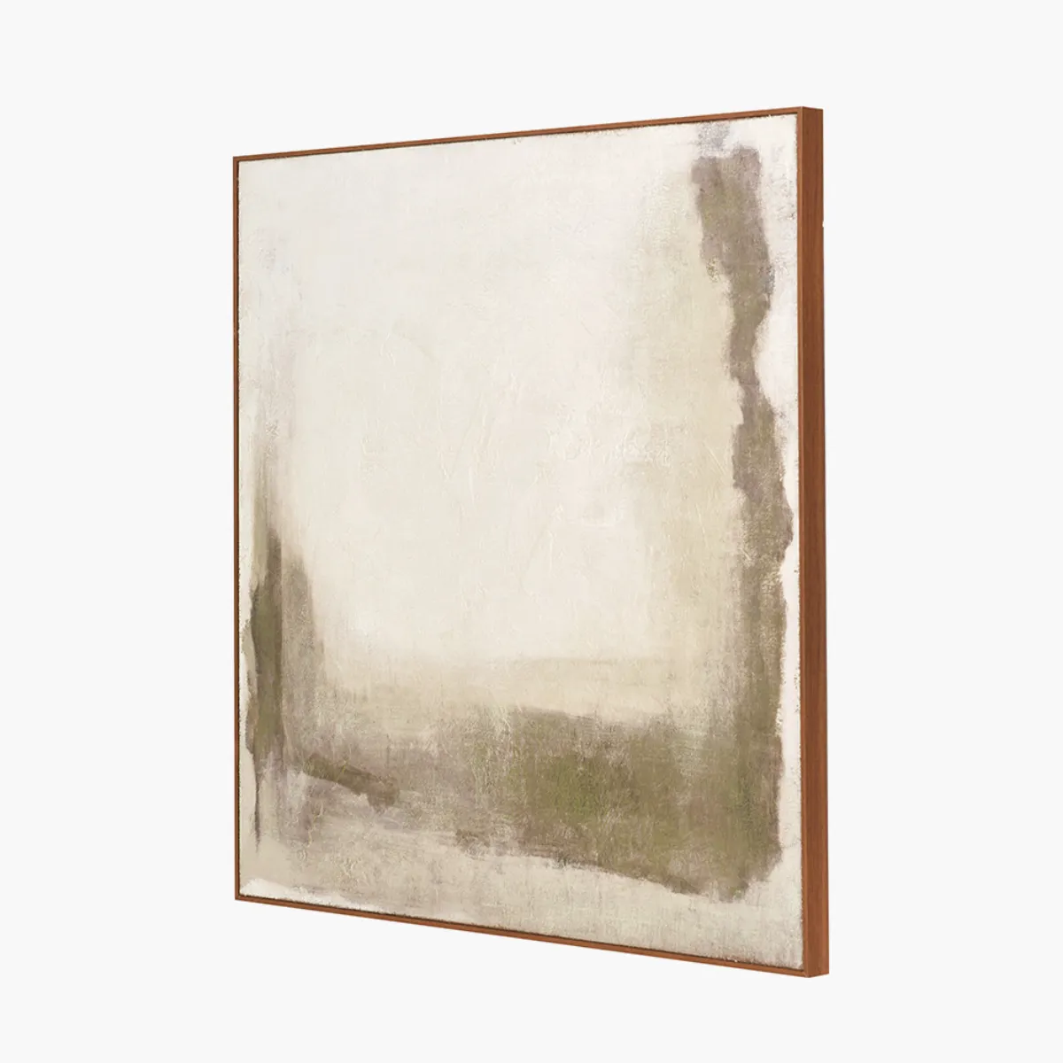 Green and Natural Abstract Square Hessian Canvas with Oak Effect Frame - Image 2