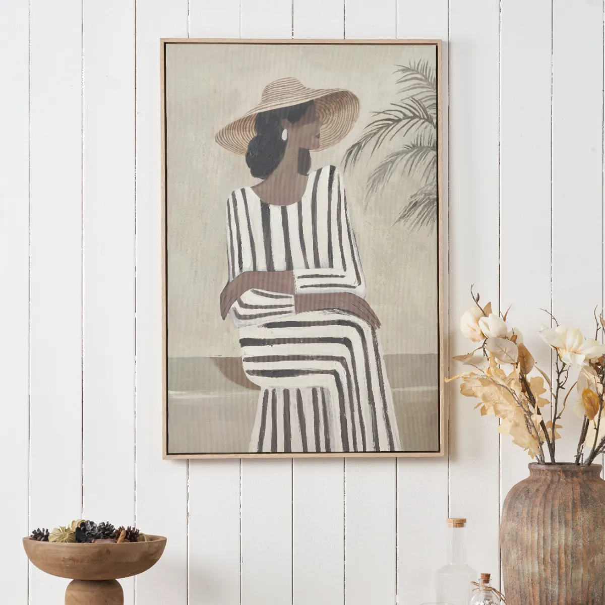 Striped Dress Lady Canvas with Natural Frame - Image 3
